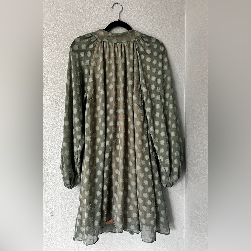 Green and White Ruffled Tiered Sundress with Bishop Sleeves